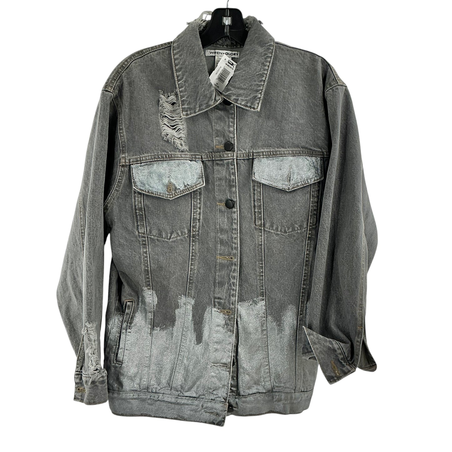 Wren + Glory Hand-Painted Distressed Grey Denim Jacket