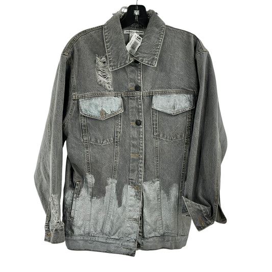 Wren + Glory Hand-Painted Distressed Grey Denim Jacket