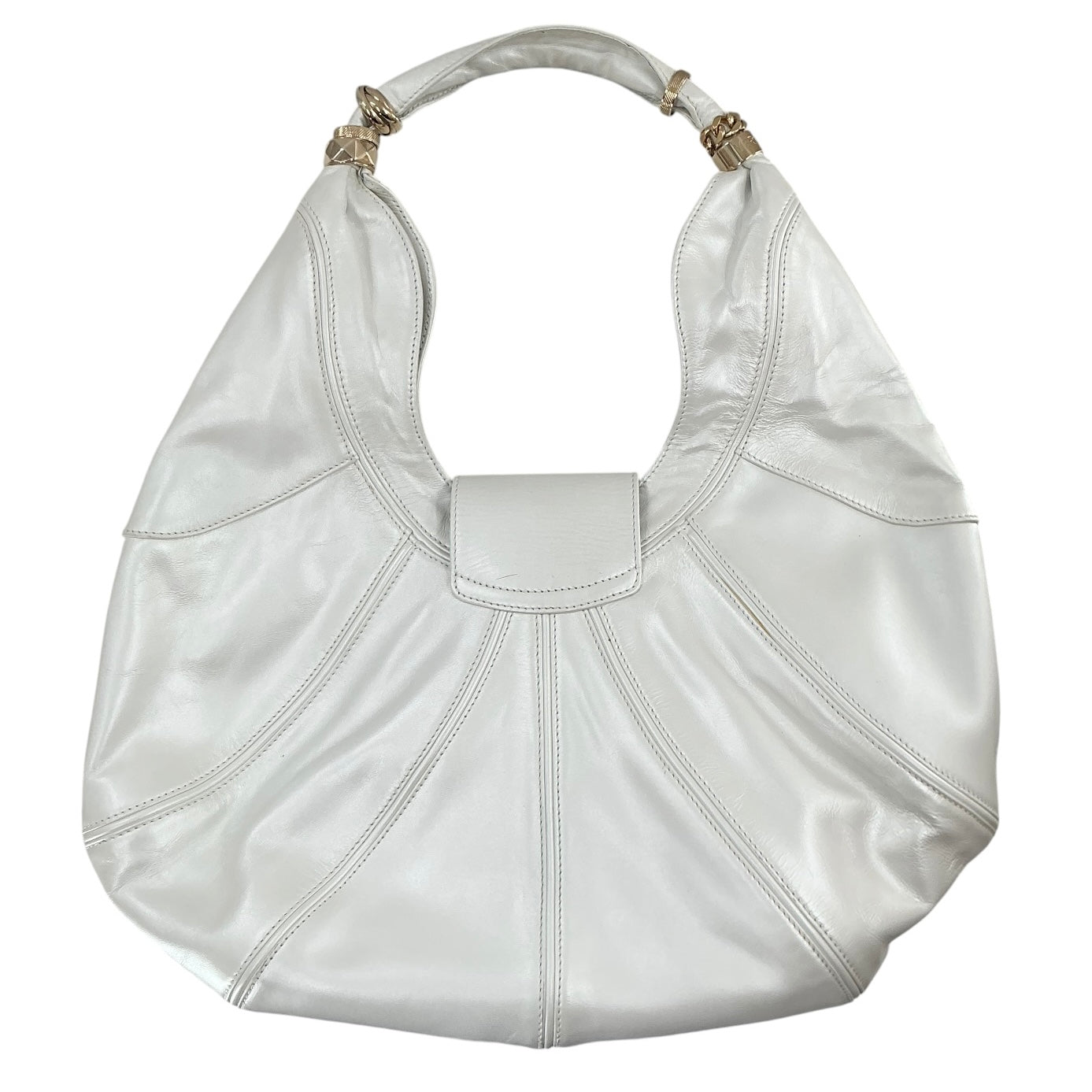 Versace White Leather Rings Hobo Bag