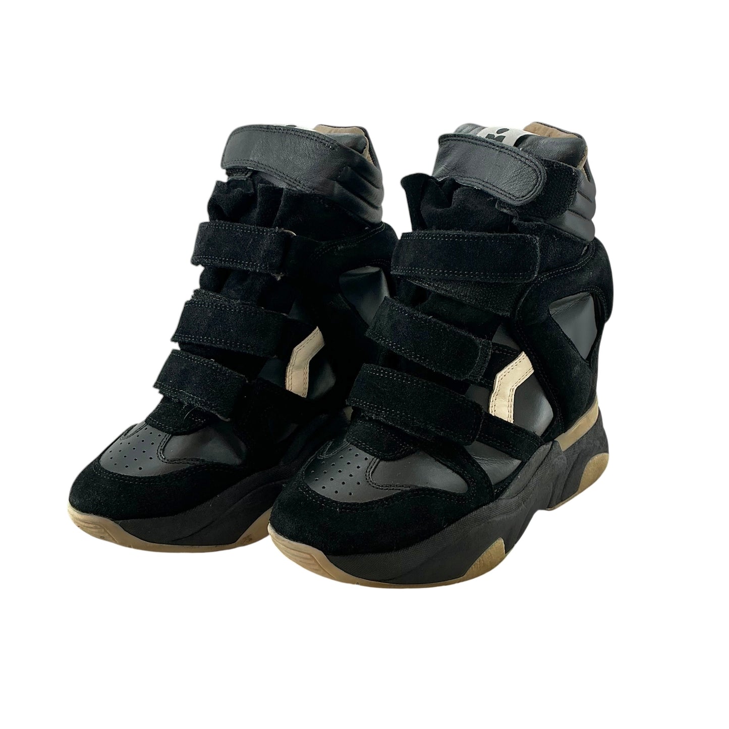 Isabel Marant Balskee High-Top Black Leather & Suede Wedge Sneakers