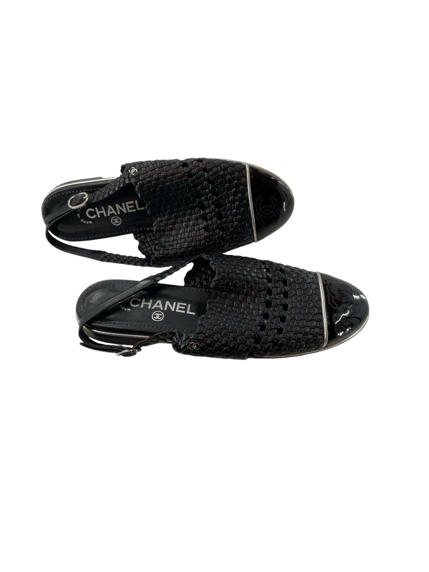 Chanel Woven Black Leather Slippers