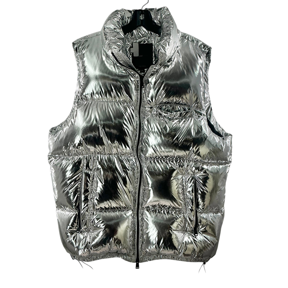 Purple Brand Metallic Silver Wordmark Puffer Vest