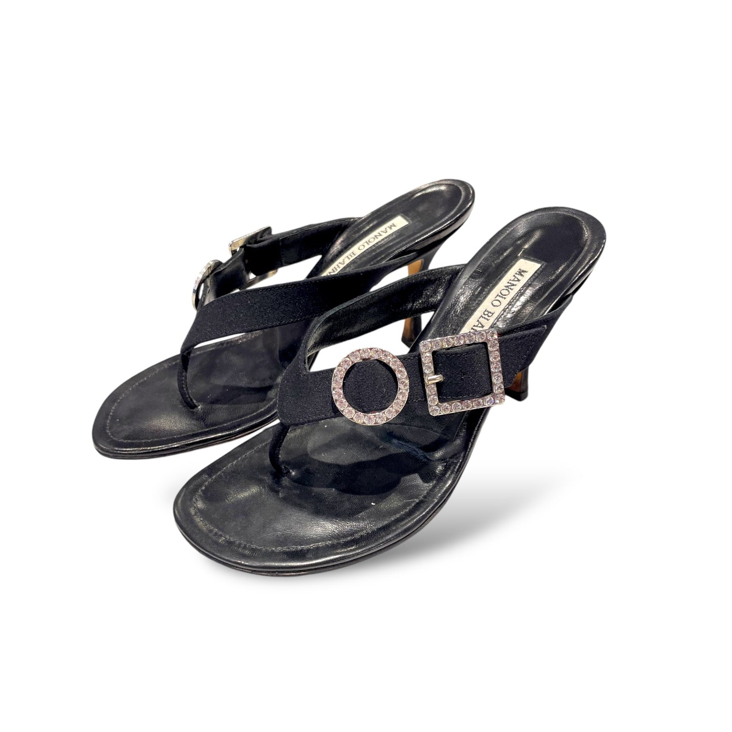 Manolo Blahnik Black Thong Jewel Buckle Heel