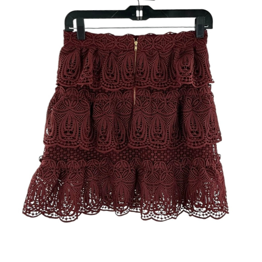 Self-Portrait Burgundy Lace Tiered Ruffle Mini Skirt