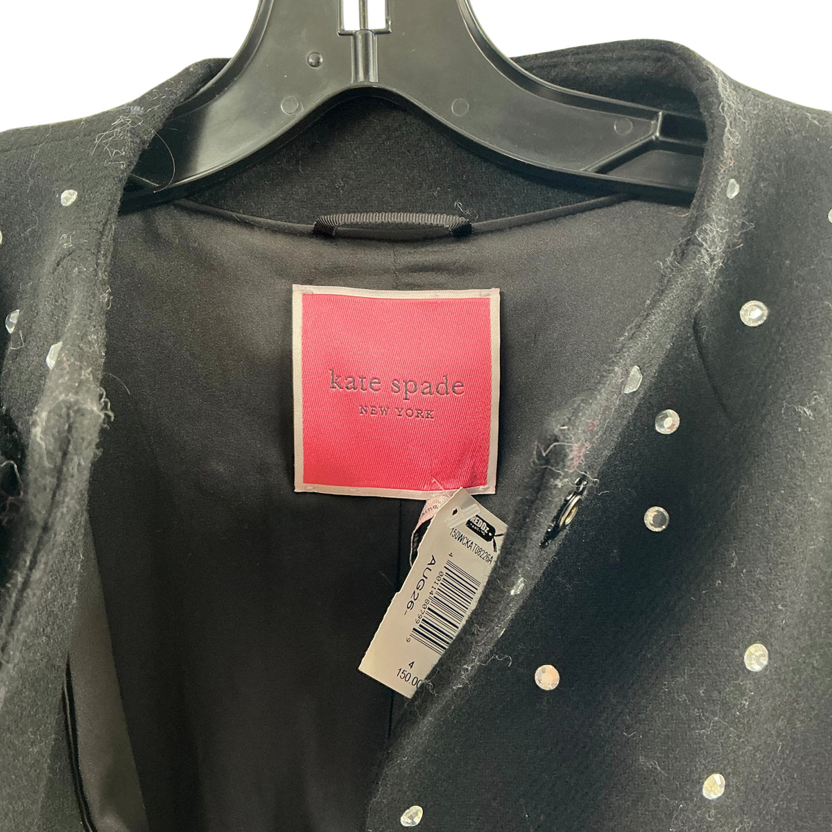 Kate Spade Black Rhinestone Dorothy Bow Coat