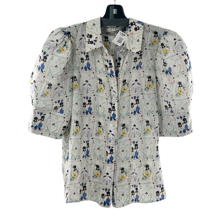 Alice + Olivia Willa Scrunched Puff-Sleeve Silk Blouse