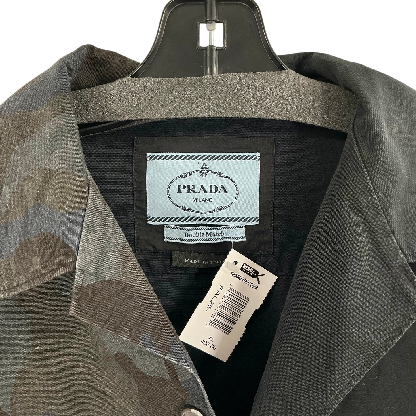 Prada Double Match Camouflage Split Poplin Bowling Shirt Black Gray