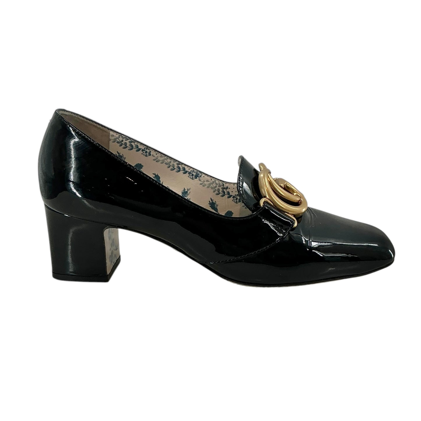 Gucci Black Patent Leather Victoire 55mm GG Loafer Pumps