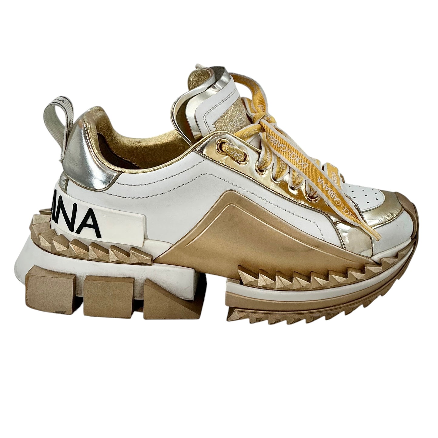 Dolce & Gabbana Super King White & Metallic Gold Chunky Sneakers
