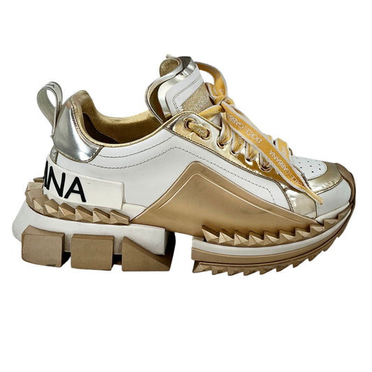 Dolce & Gabbana Super King White & Metallic Gold Chunky Sneakers