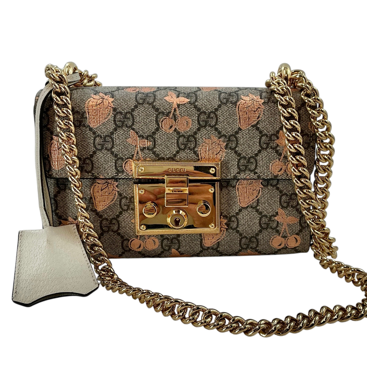 Gucci Padlock GG Supreme Small Strawberry & Cherry Shoulder Bag