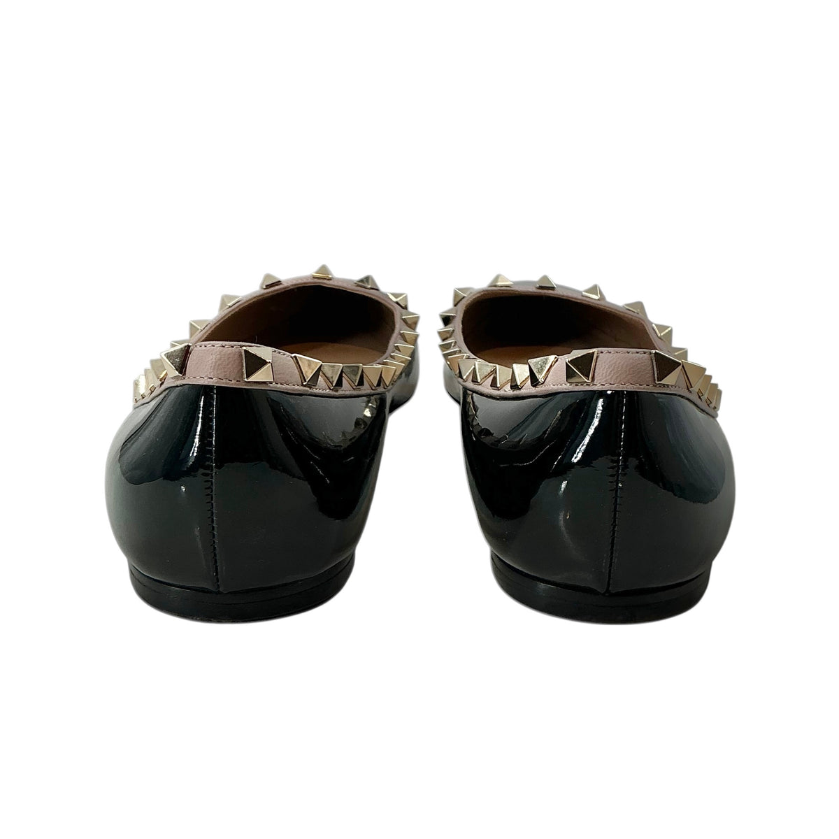 Valentino Garavani Rockstud Patent Leather Pointed Toe Ballet Flats Black Poudre