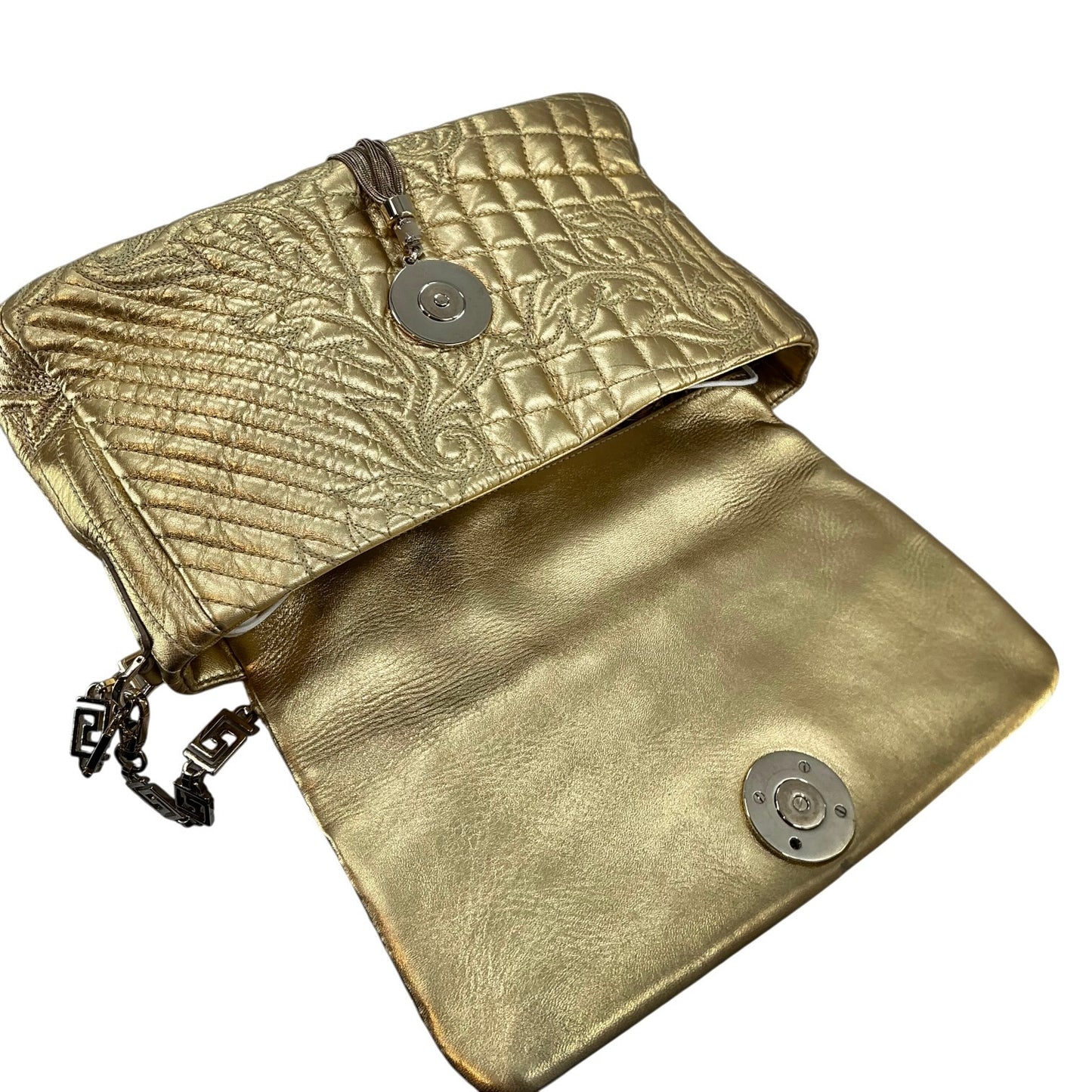 Versace Gold Barocco Quilted Nappa Leather Vanitas Medea Shoulder Bag