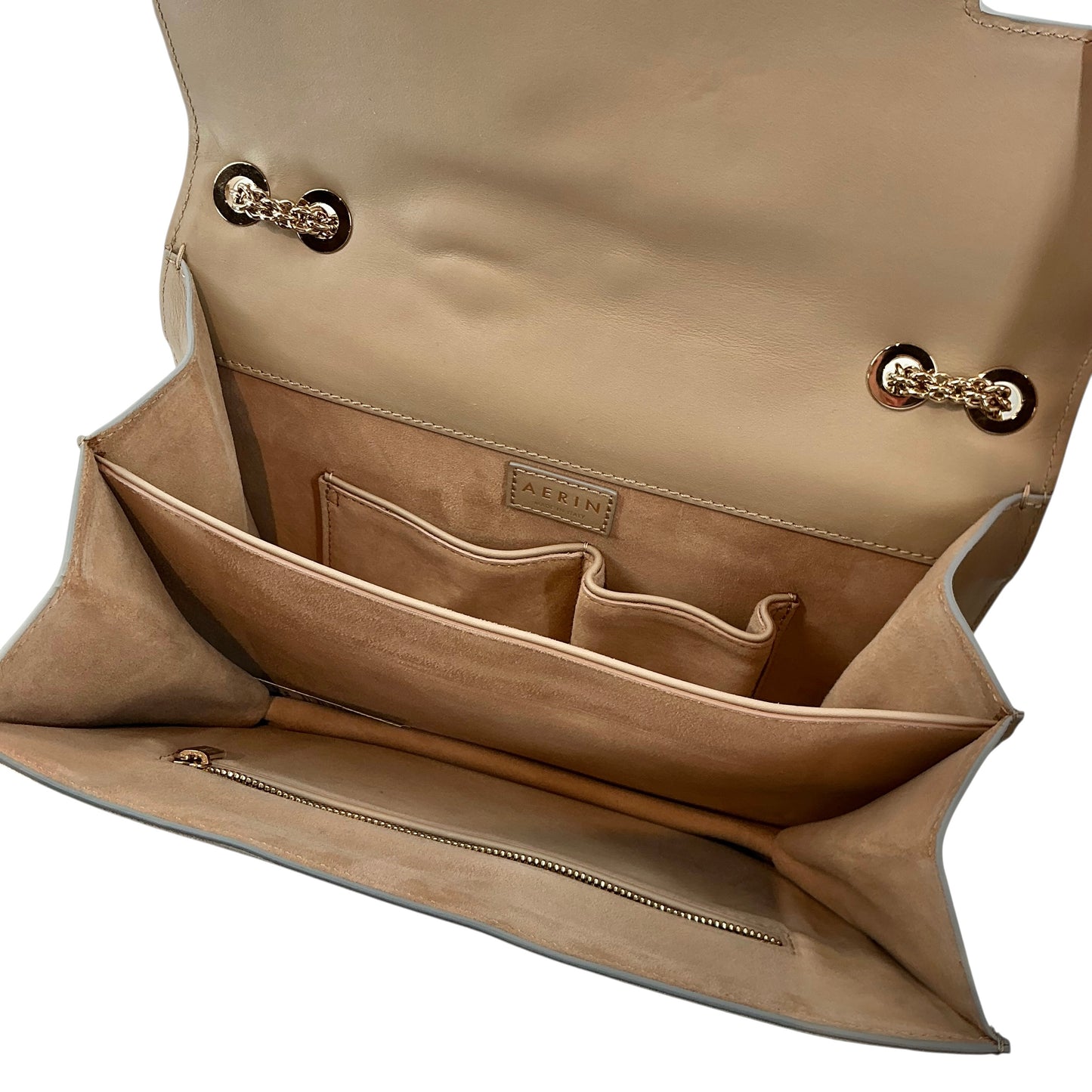 AERIN Resort Collection Embroidered Suede Shoulder Bag – Taupe/Grey