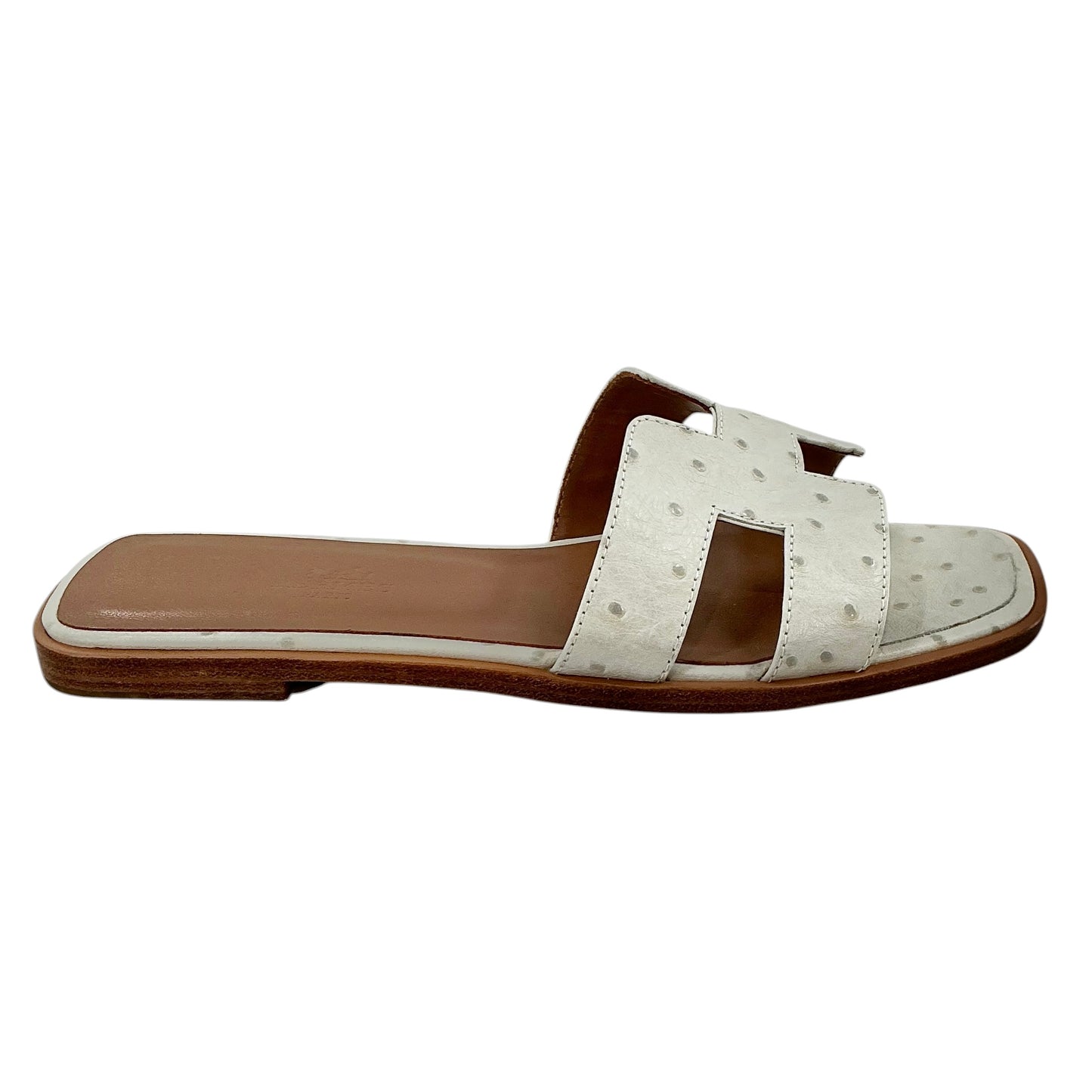 Hermès Ostrich Oran Sandals Off White