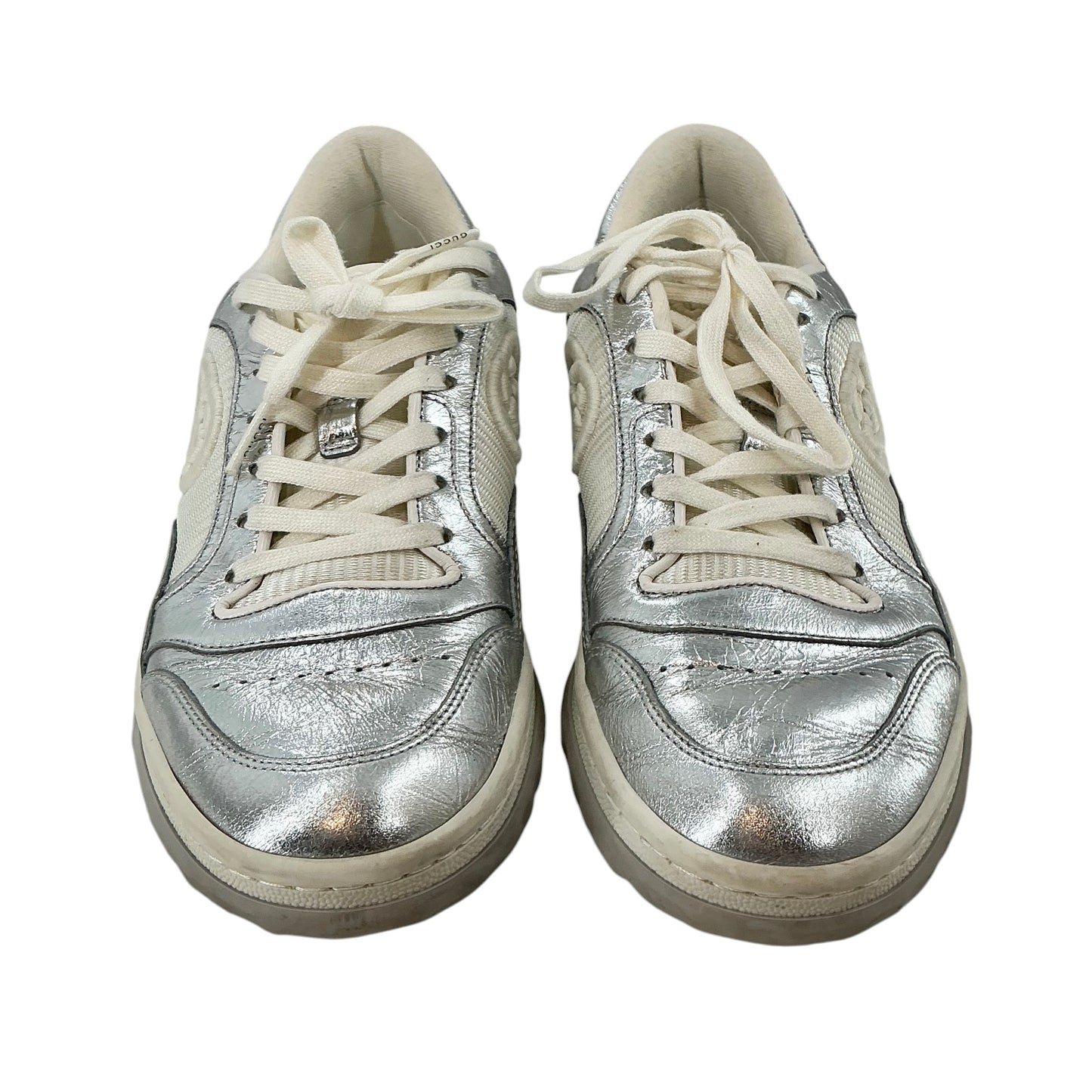 Gucci MAC80 Metallic Silver Leather Low-Top Sneakers