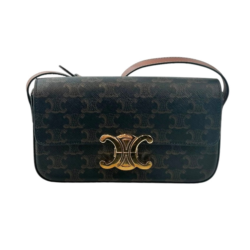 Celine Triomphe Claude Shoulder Bag in Triomphe Canvas and Calfskin