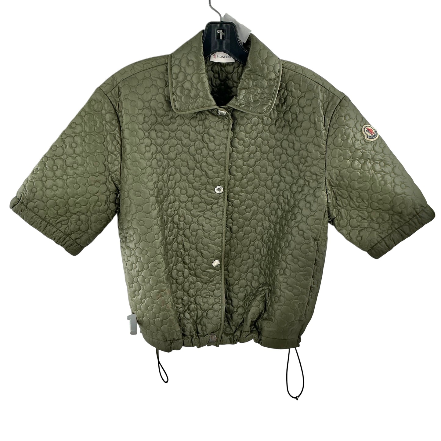 Moncler Floral Quilted Padded Short Sleeve Shirt Jacket Olive Green