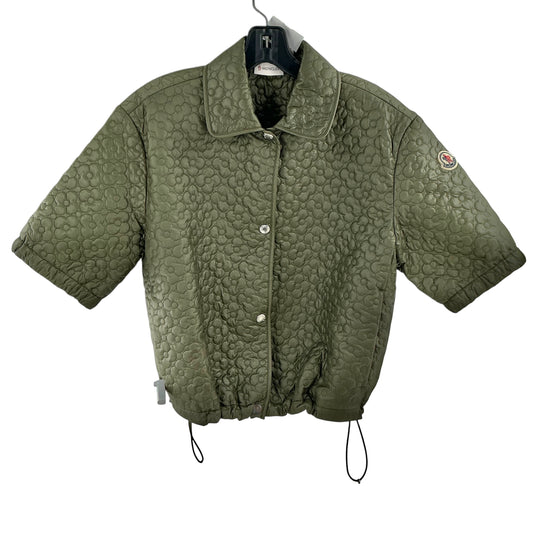 Moncler Floral Quilted Padded Short Sleeve Shirt Jacket Olive Green