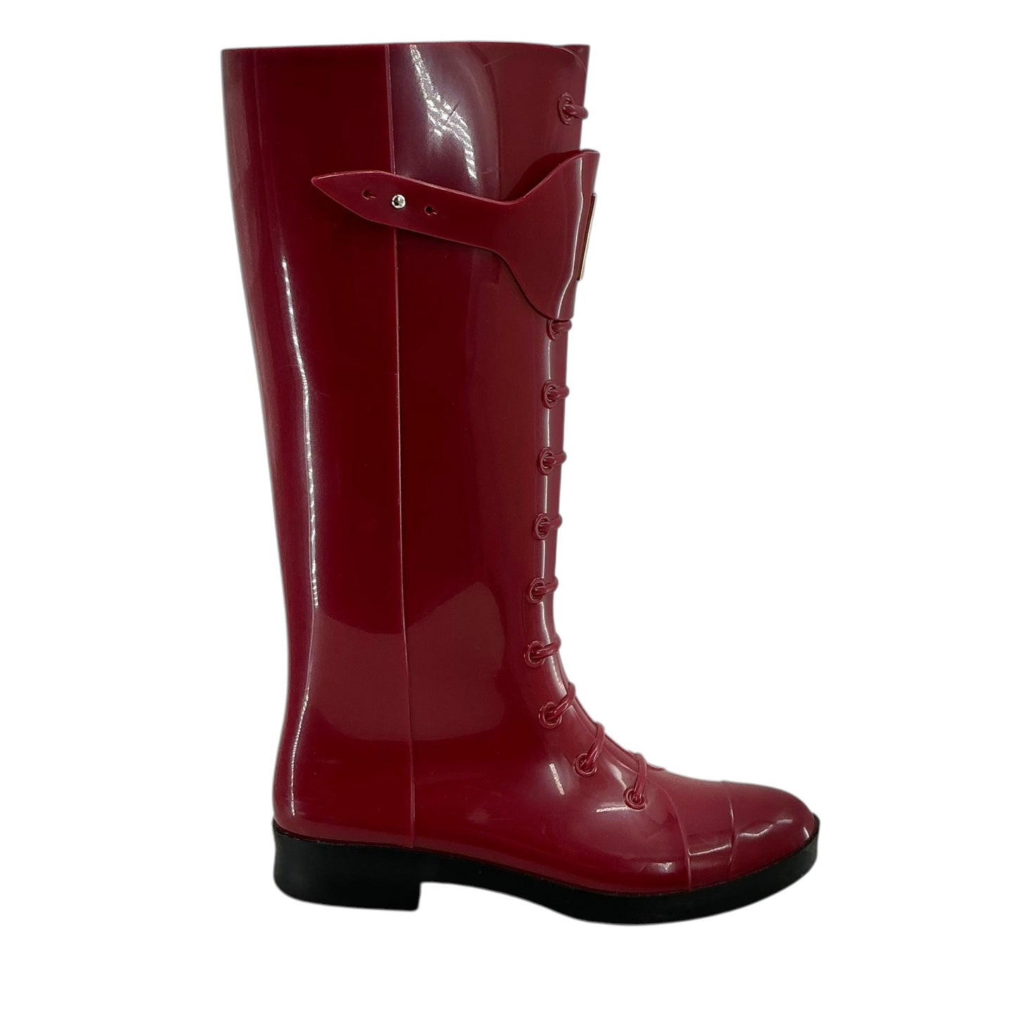 Fendi Red Rubber Berlin Faux Lace-Up Tall Rain Boots