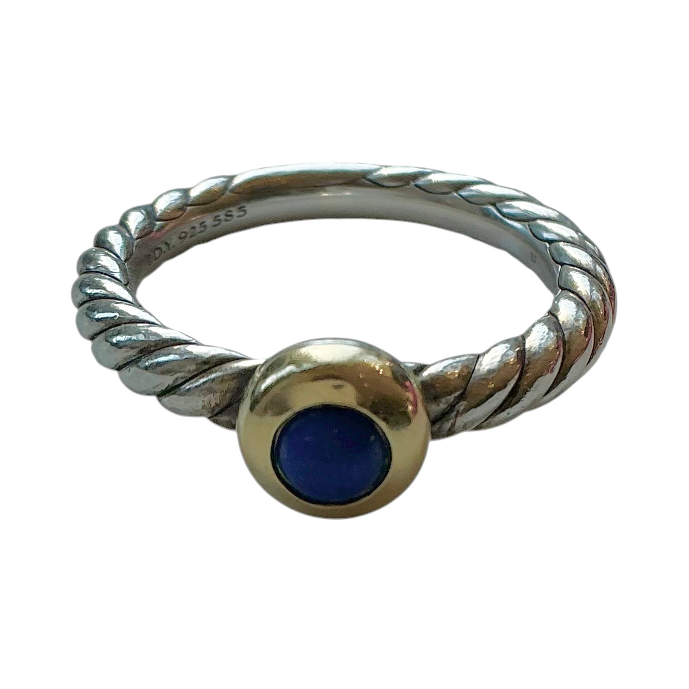 David Yurman Petite Cable Lapis Lazuli Ring in Sterling Silver & 14K Gold
