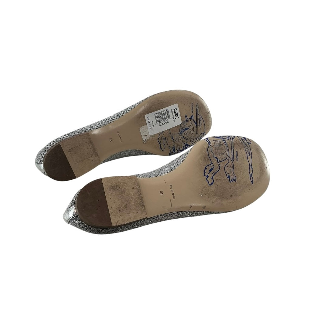 Burberry Silver Embroidered Metallic Mesh Ballerina Flats