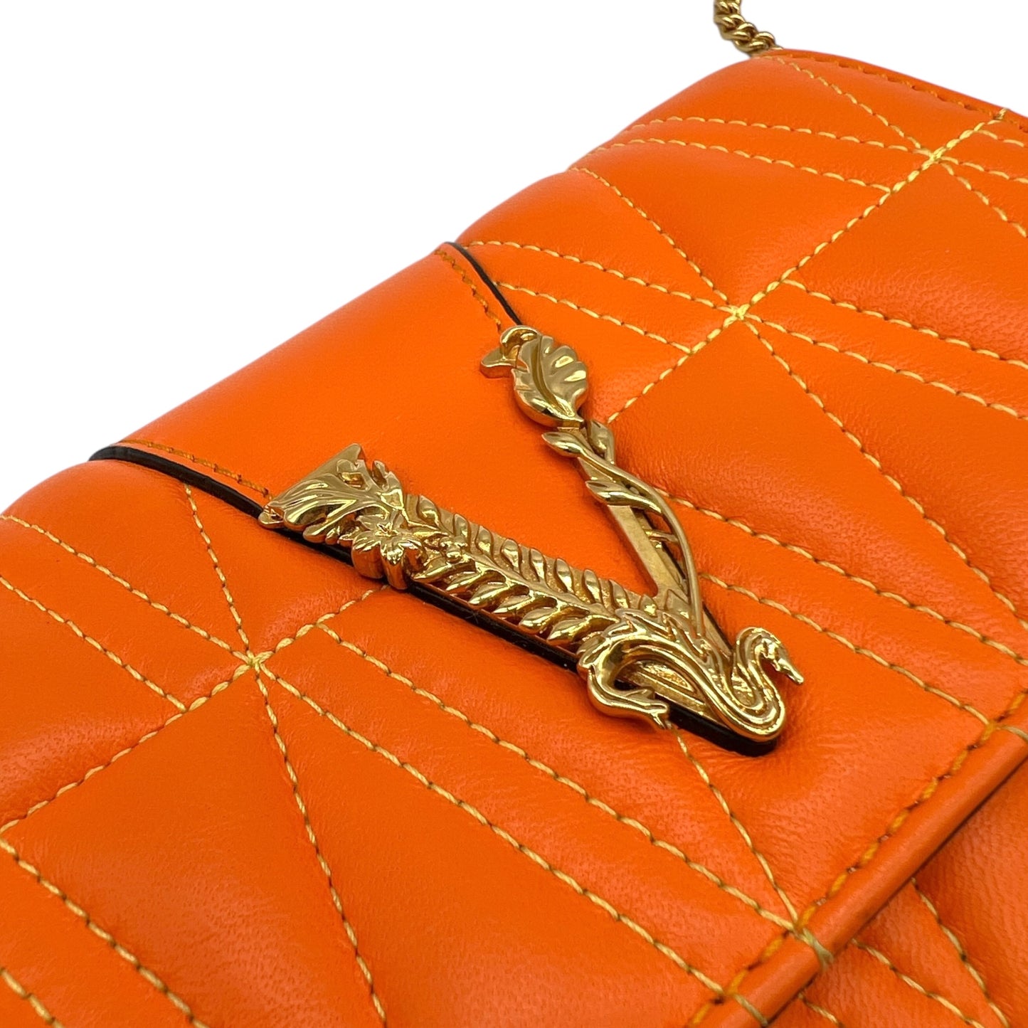 Versace Quilted Leather Mini Orange Crossbody Bag