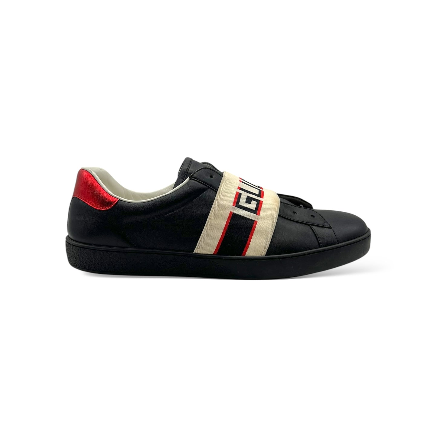 Gucci Men's Black Ace Calf-skin Leather Casual Sneakers