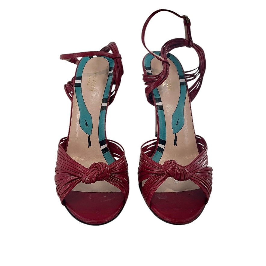 Gucci Red Leather Allie Knot Strappy Ankle Strap Sandals