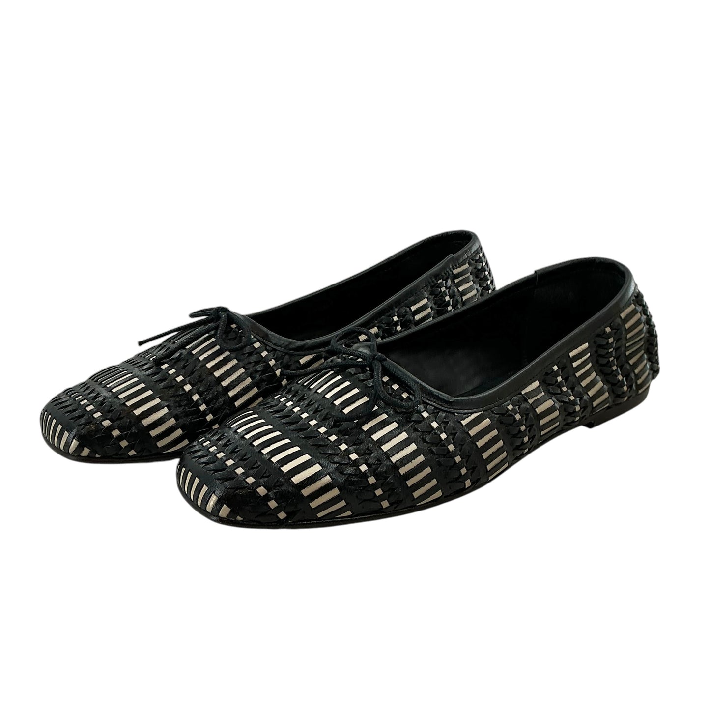 Freda Salvador Jada Black & Vanilla Woven Leather Square Toe Flats