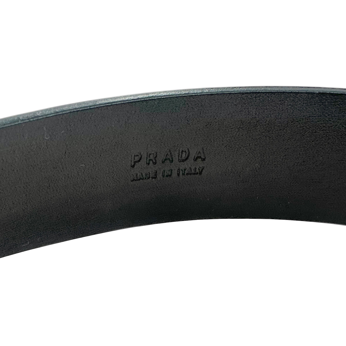 Prada Black Leather Belt with Silver Oval Logo Plaque Buckle