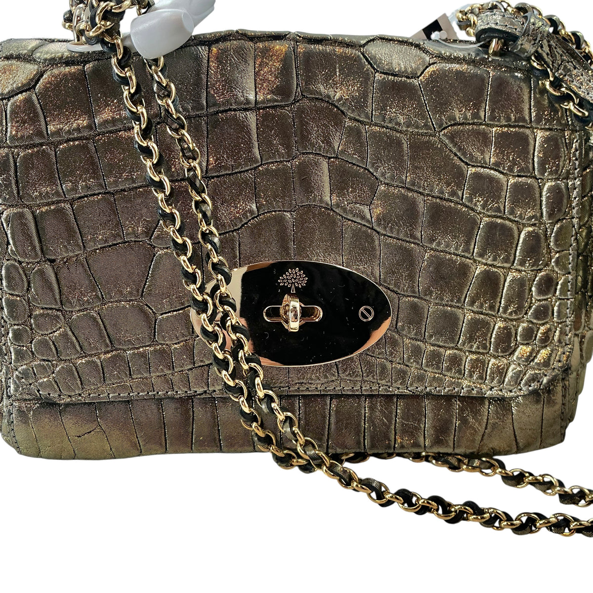 Mulberry Lily Shoulder Bag — Metallic Bronze Alligator / Croc Embossed Leather with Gold-Tone Hardware