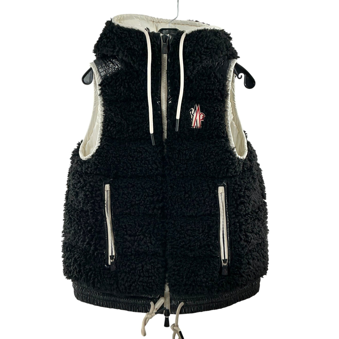Moncler Grenoble Black Faux Shearling Teddy Fleece Down Puffer Vest
