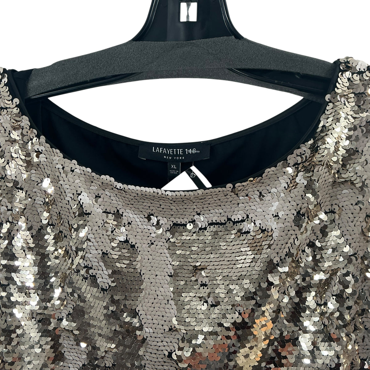 Lafayette 148 New York Gold Sequin Long Sleeve Top Blouse Black Trim