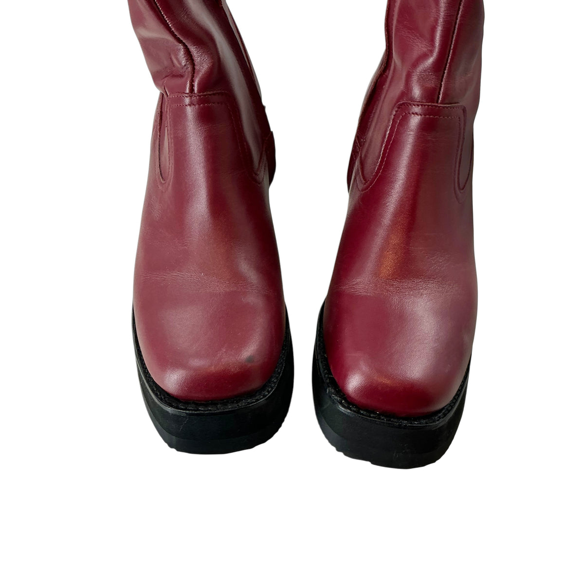 Sendra 70s Retro Red Leather Floral Chunky Platform Boots