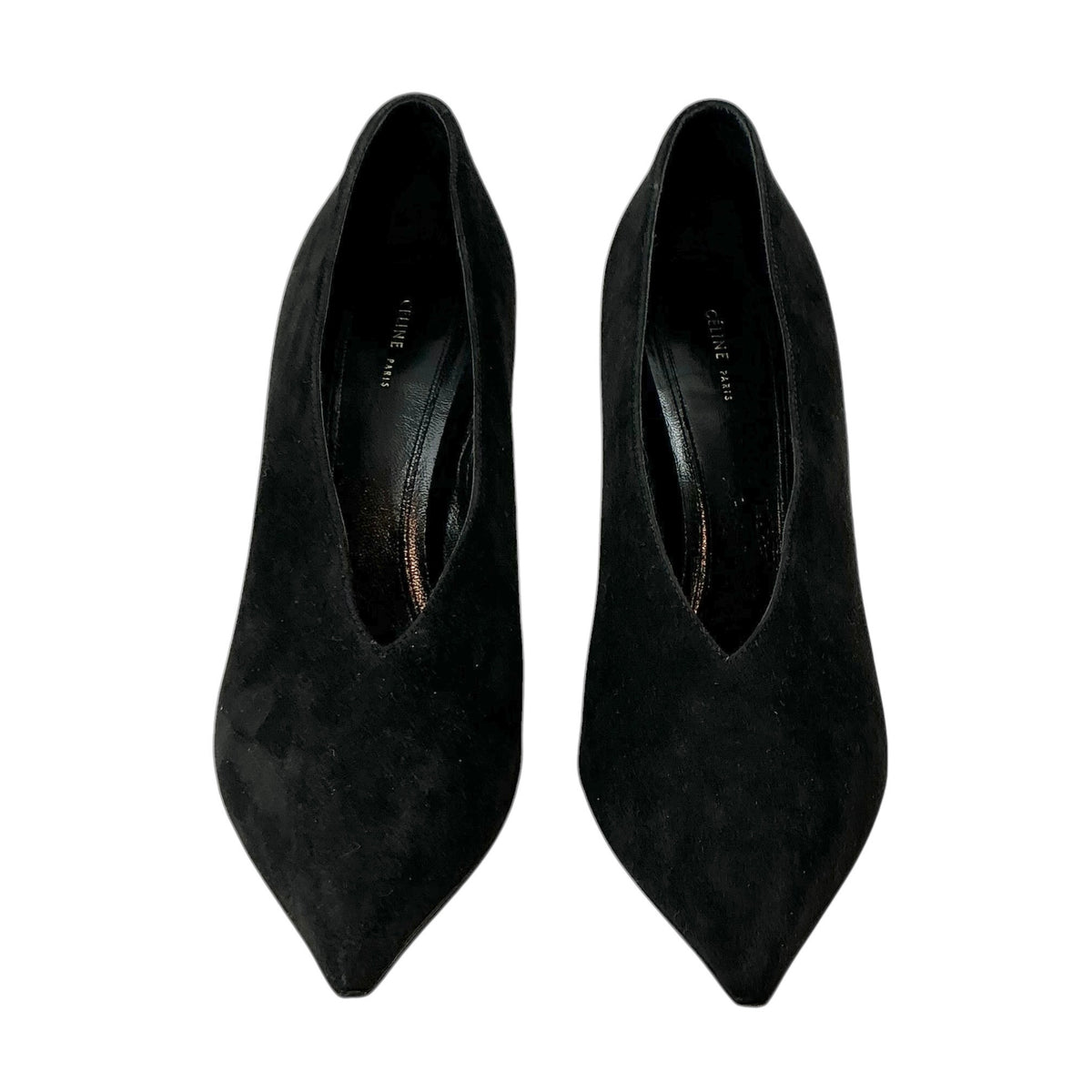 CELINE Phoebe Philo Black Suede Essential V-Neck Pointed Toe Pumps Heels