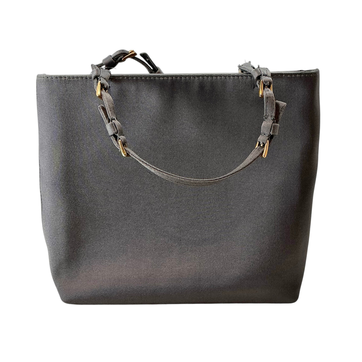 Prada Satin Triangle Logo Top Handle Mini Bag - Grey
