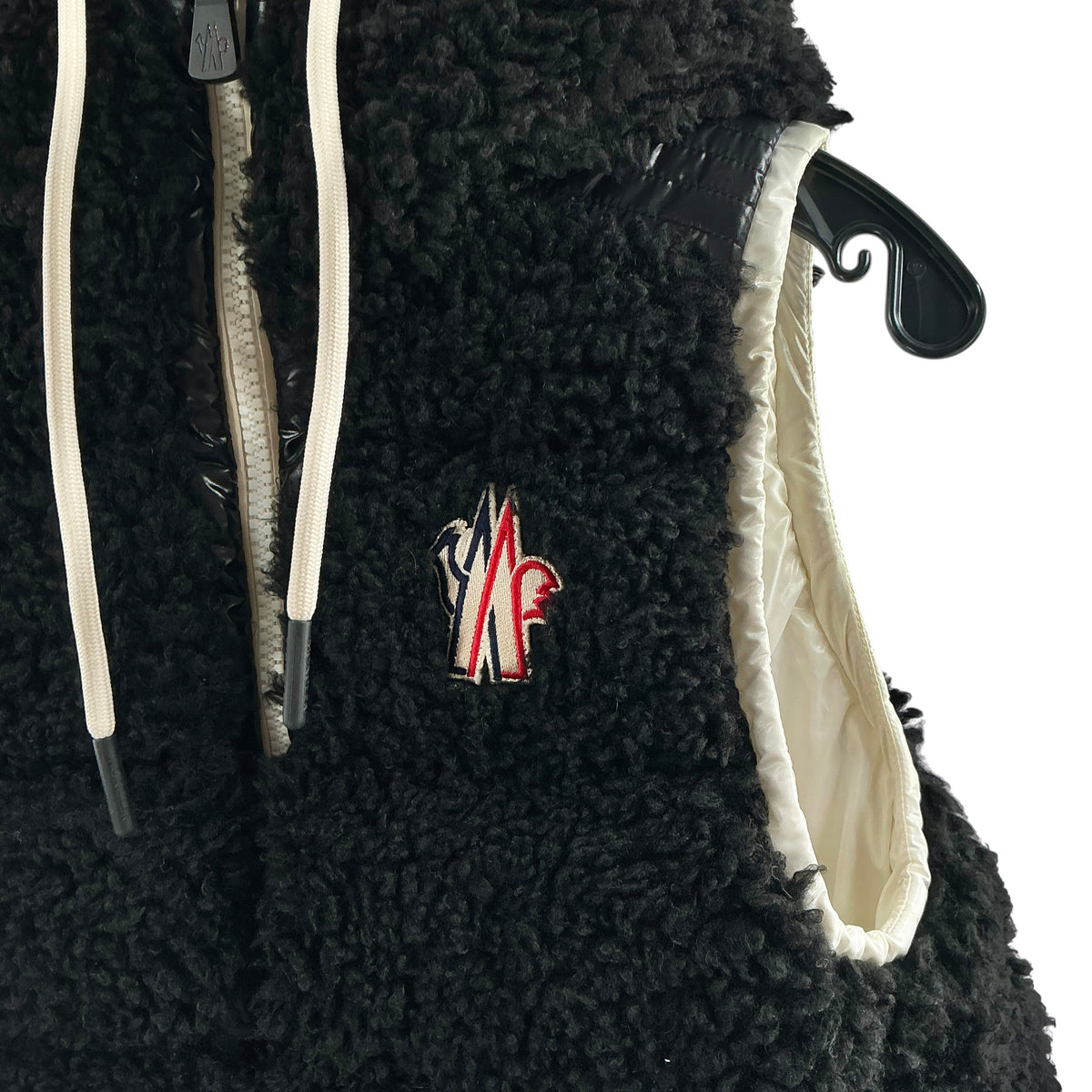 Moncler Grenoble Black Faux Shearling Teddy Fleece Down Puffer Vest