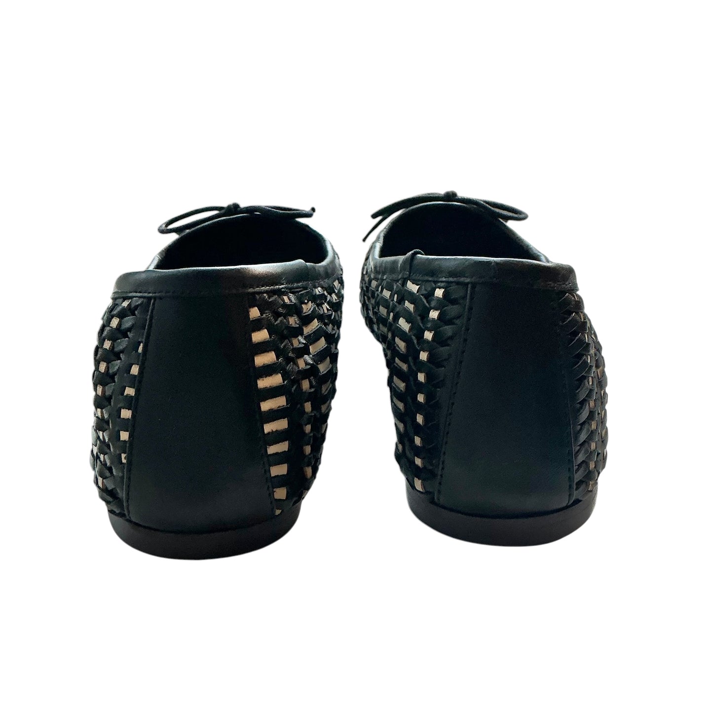 Freda Salvador Jada Black & Vanilla Woven Leather Square Toe Flats
