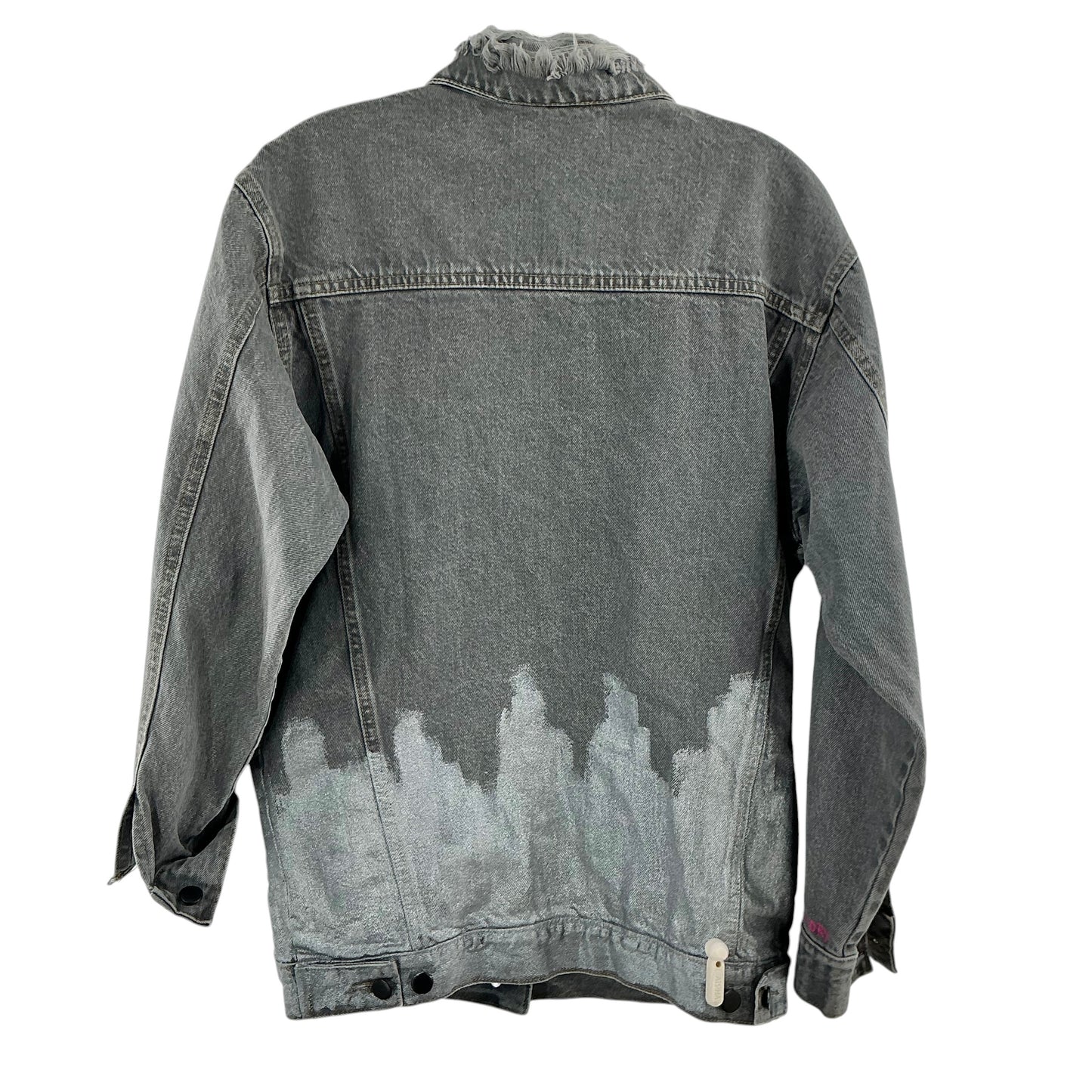 Wren + Glory Hand-Painted Distressed Grey Denim Jacket