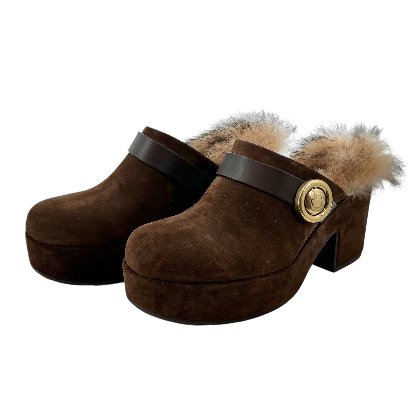 Moncler Amalia Shearling-Lined Suede Platform Mules Clogs