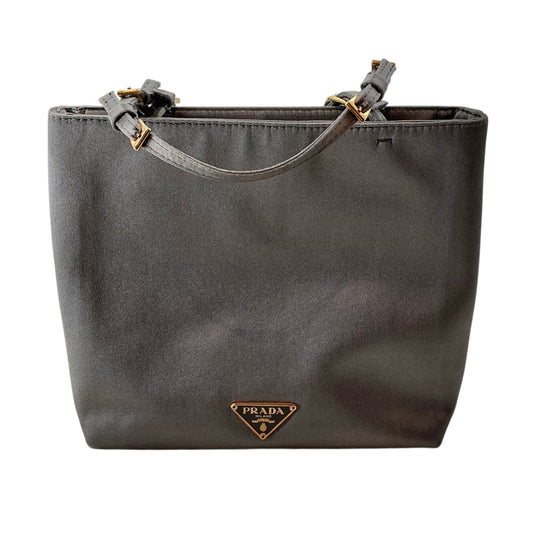 Prada Satin Triangle Logo Top Handle Mini Bag - Grey