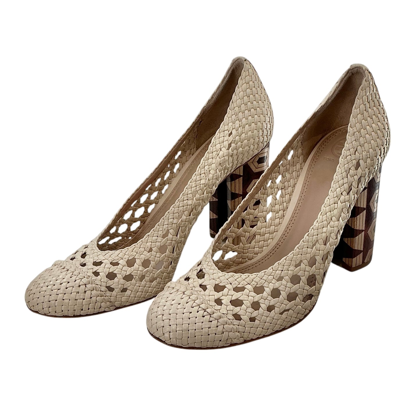 Tory Burch Grove Woven Leather Block Heel Pumps