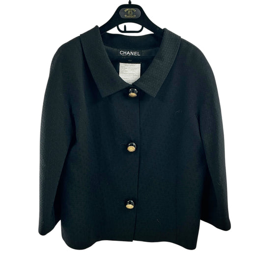 Vintage Chanel Black Textured Button-Up Jacket