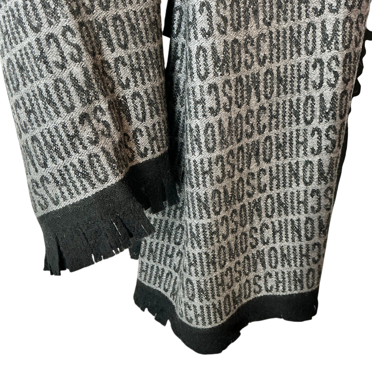 Moschino All-Over Monogram Logo Jacquard Wool Scarf - Grey & Black