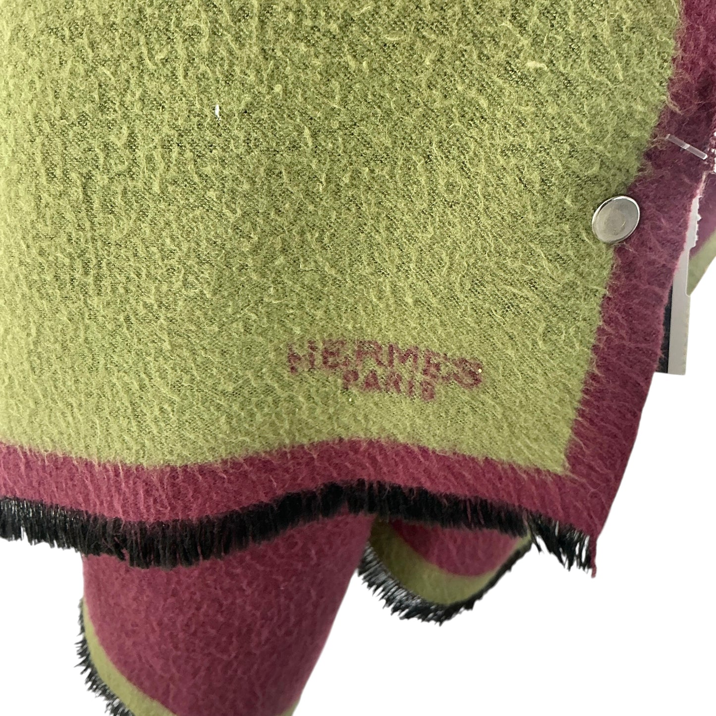 Hermès Wool Blend Poncho Blanket Wrap Scarf– Green & Burgundy Horse Motif