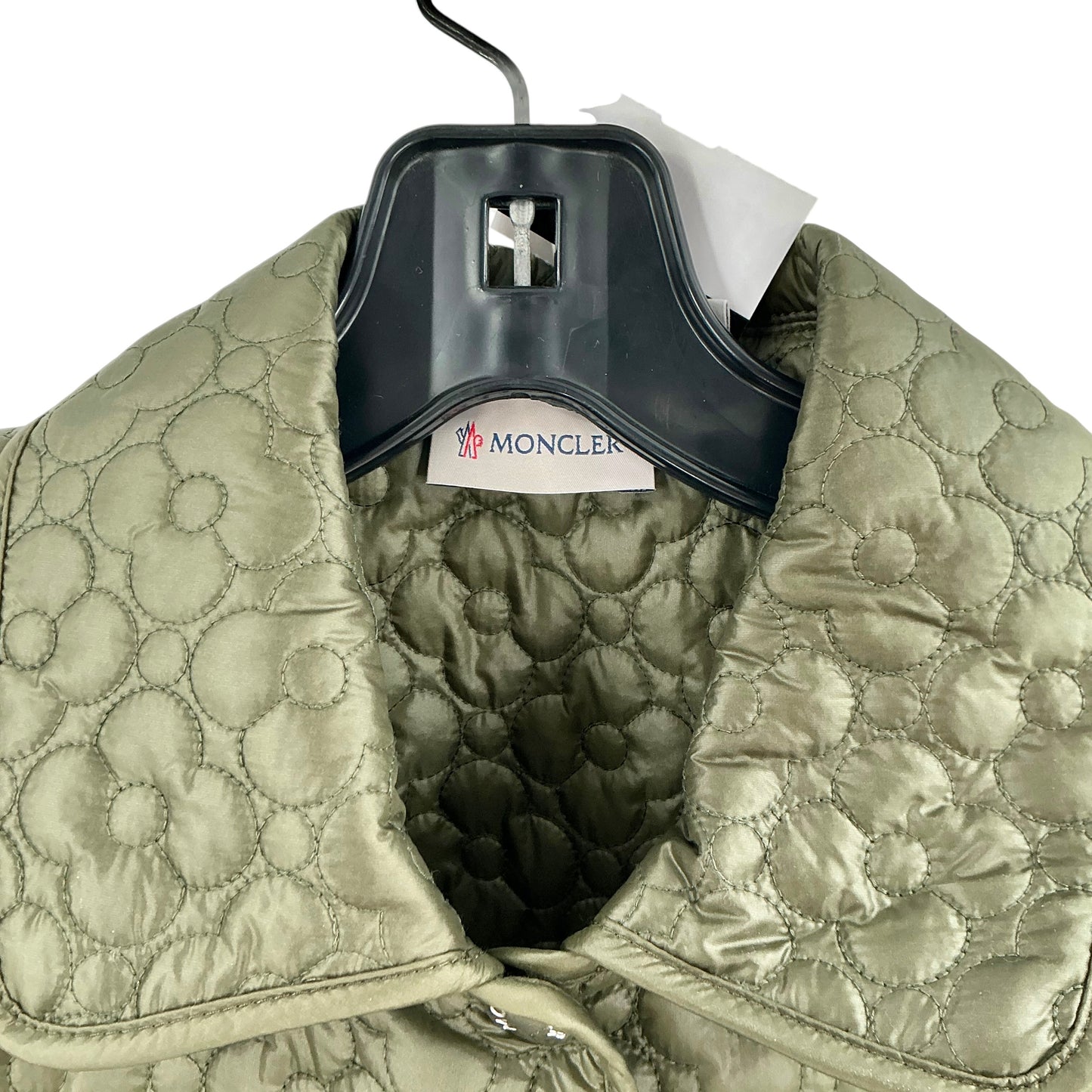 Moncler Floral Quilted Padded Short Sleeve Shirt Jacket Olive Green