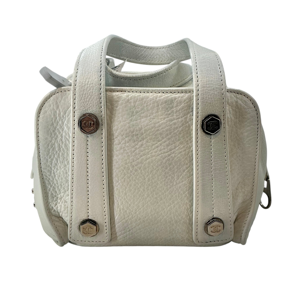 Chanel Vintage White Leather Bolt Bowler Bag