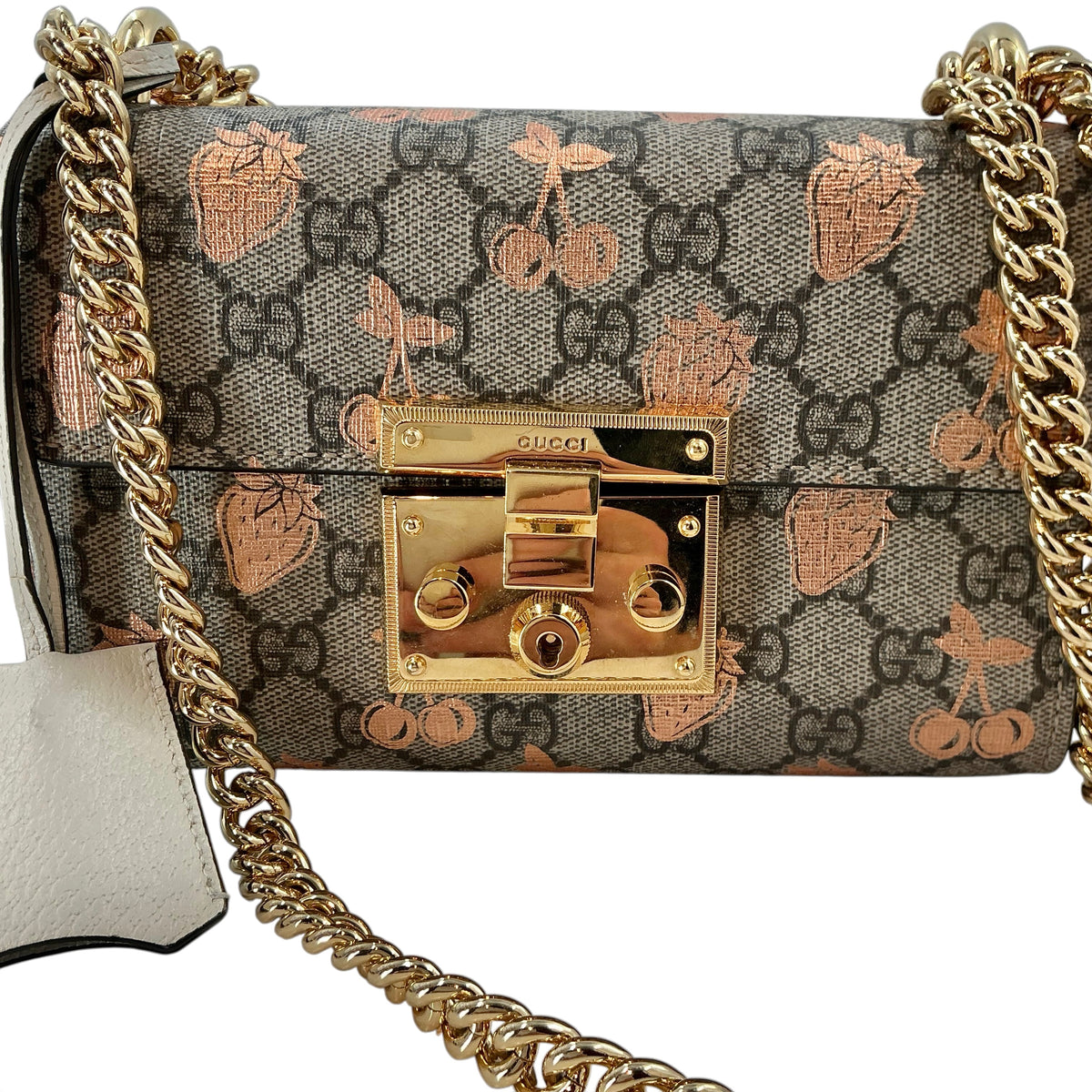 Gucci Padlock GG Supreme Small Strawberry & Cherry Shoulder Bag