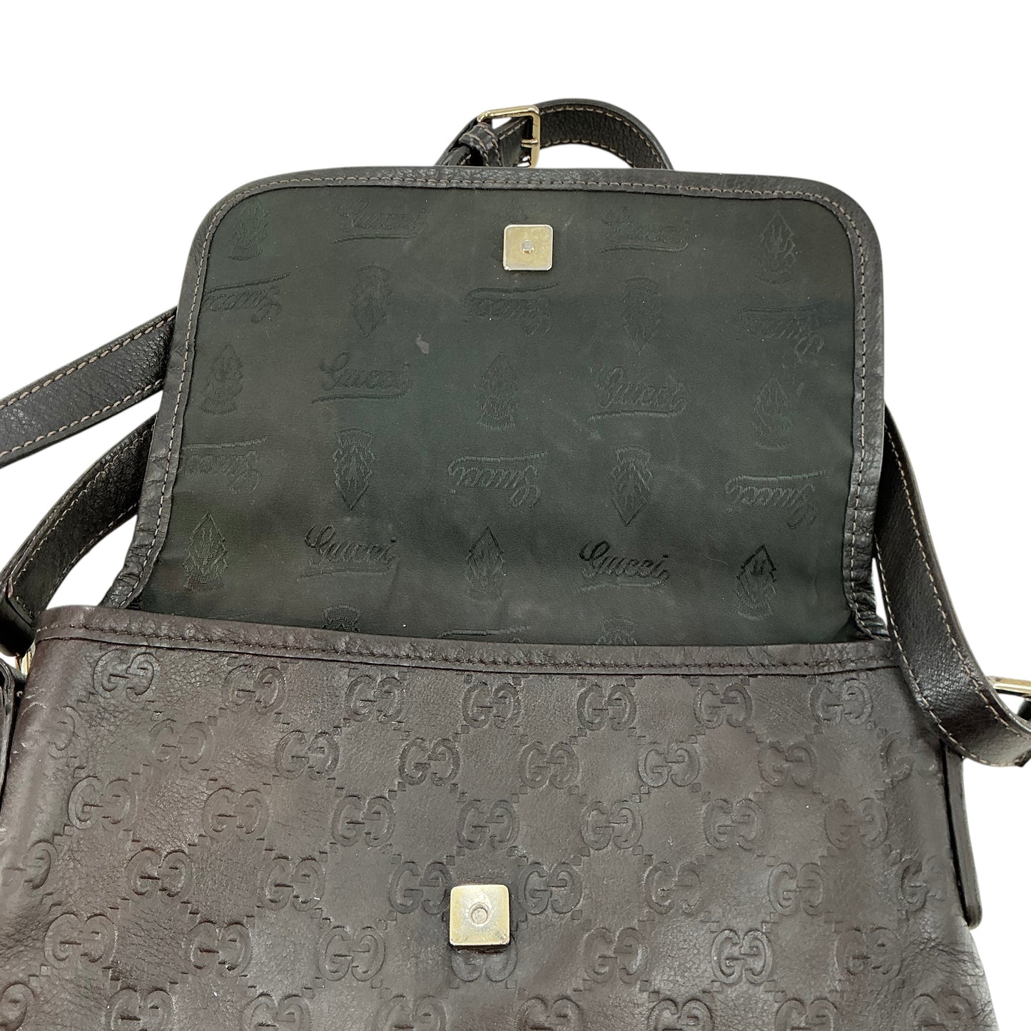 Gucci Dark Brown Guccissima Embossed Leather Flat Messenger Crossbody Bag
